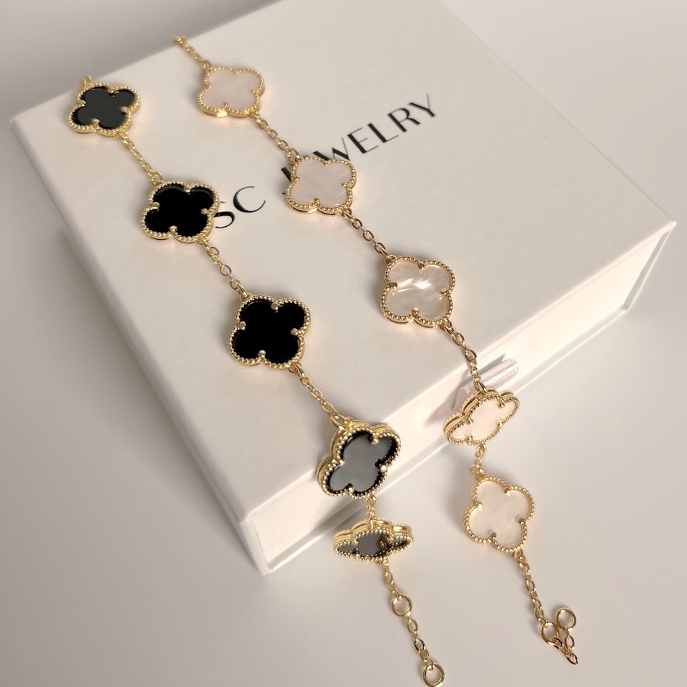 Clover Bracelet Mother of Pearl 14k Gold Plated Luxury Bracelet - Picture 6 of 11